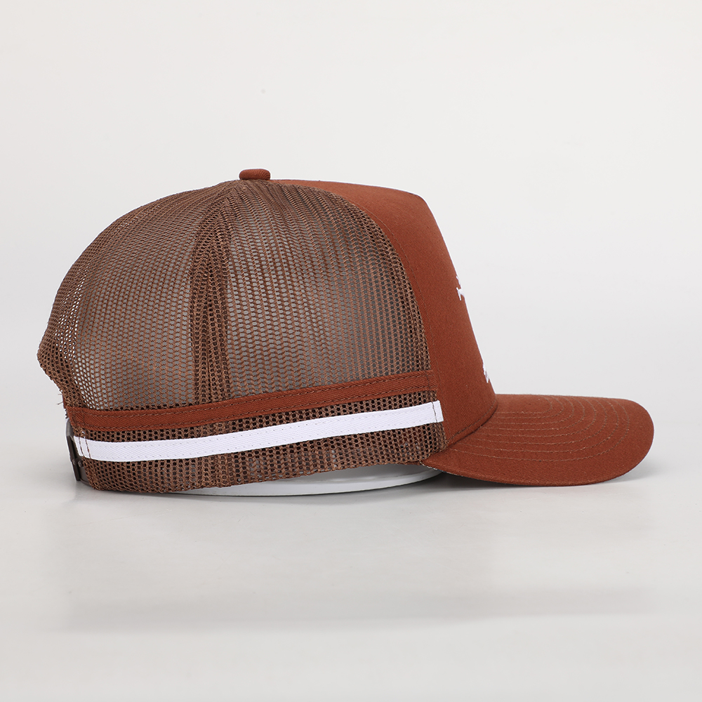 Brown Cotton Mesh Trucker Hat with Ranch Animal Embroidered Logo