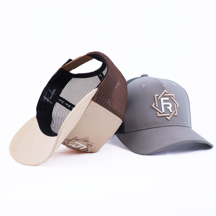 Minimal Logo Mesh Trucker Cap Two Tone Curved Brim Baseball Hat