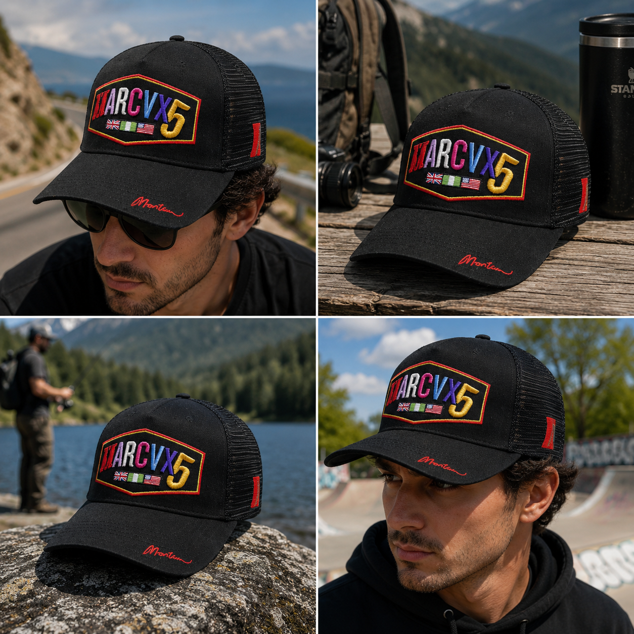 MARCVX5 Multicolor 3D Embroidered Black Mesh Trucker Cap
