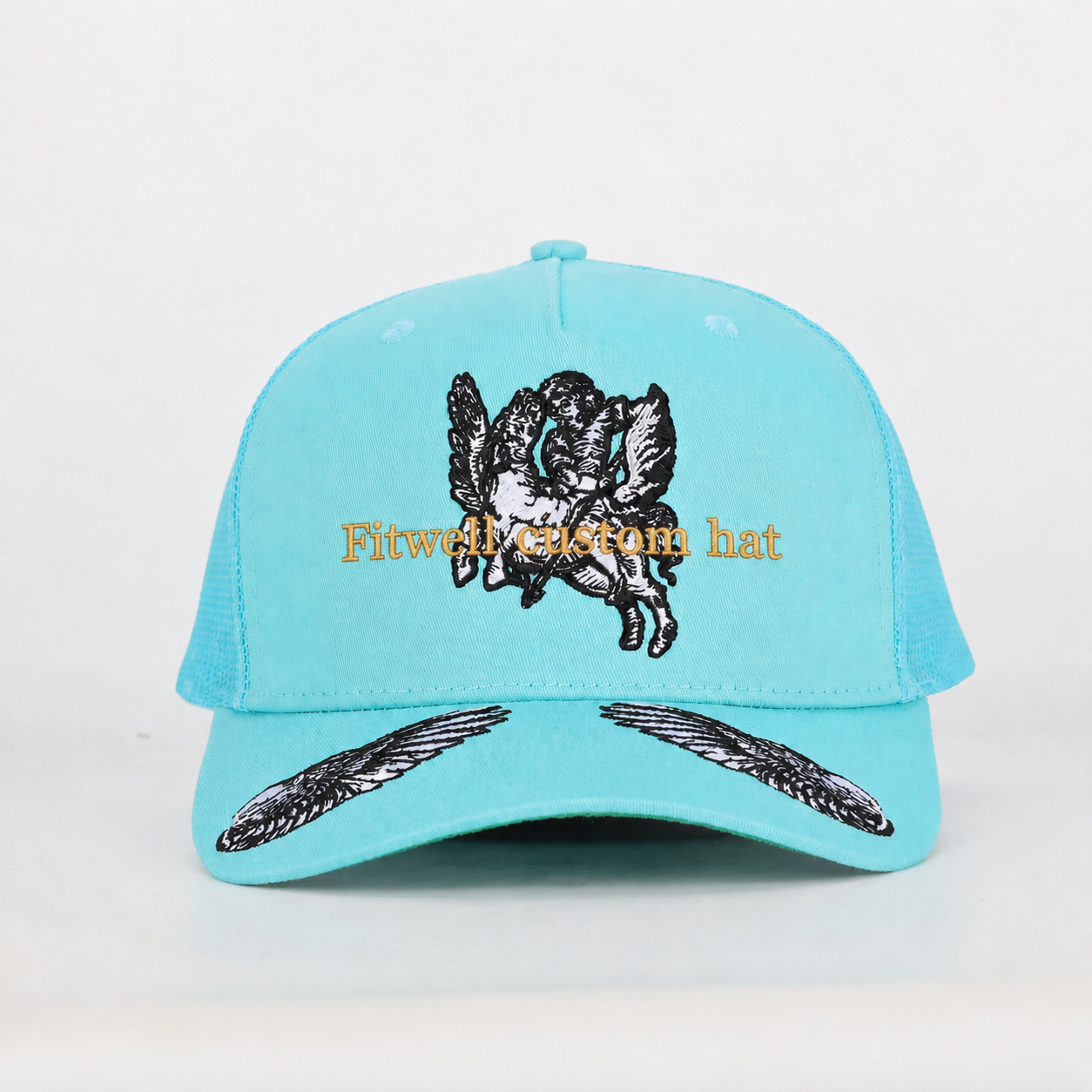 Angel Embroidery Turquoise Mesh Back Baseball Cap