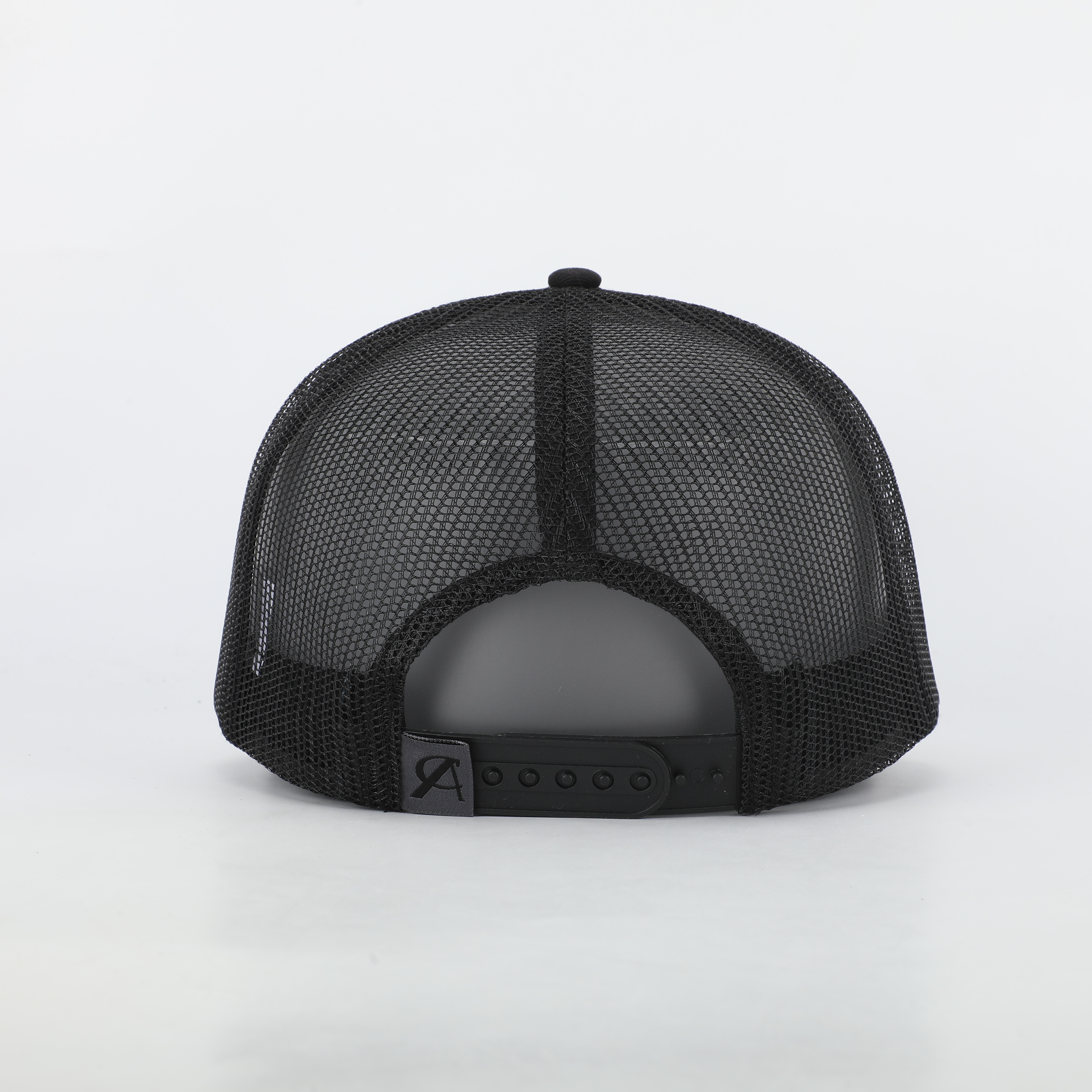 Black Mesh Trucker Hat with White Embroidered A Logo
