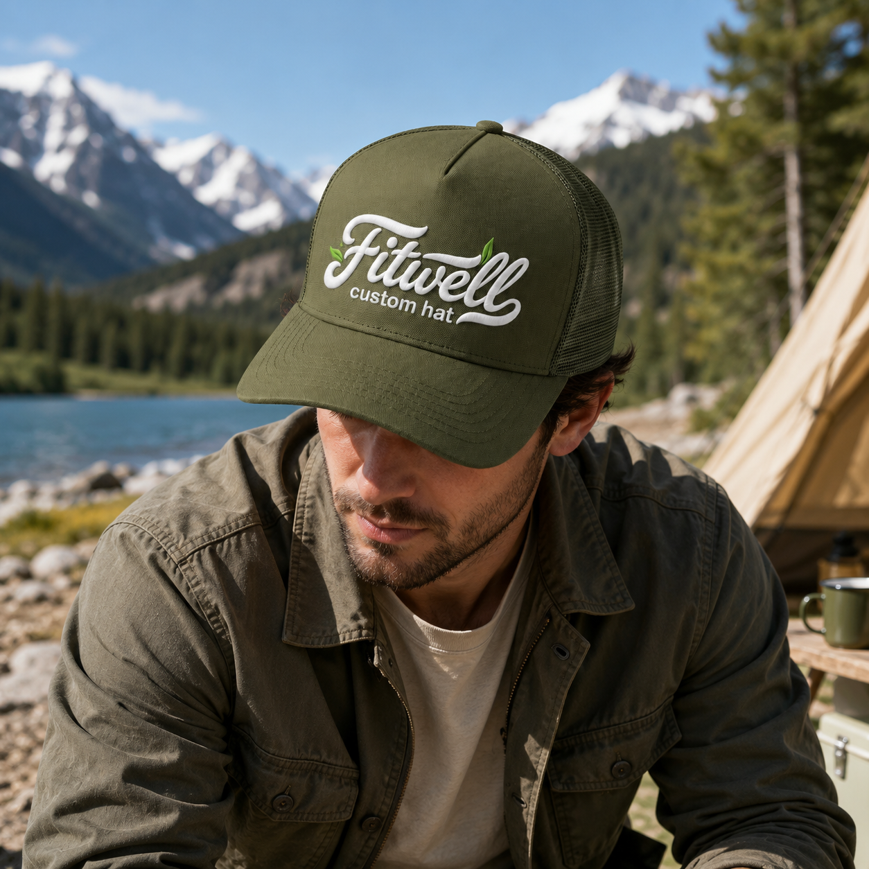 Olive Green Clean Nutral 3D Embroidered Mesh Trucker Cap