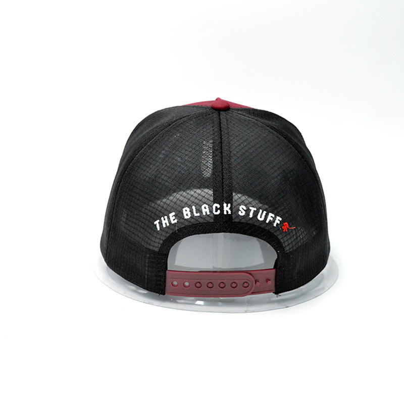 Burgundy and Green Mesh Trucker Cap with Tonal Arrow Embroidery