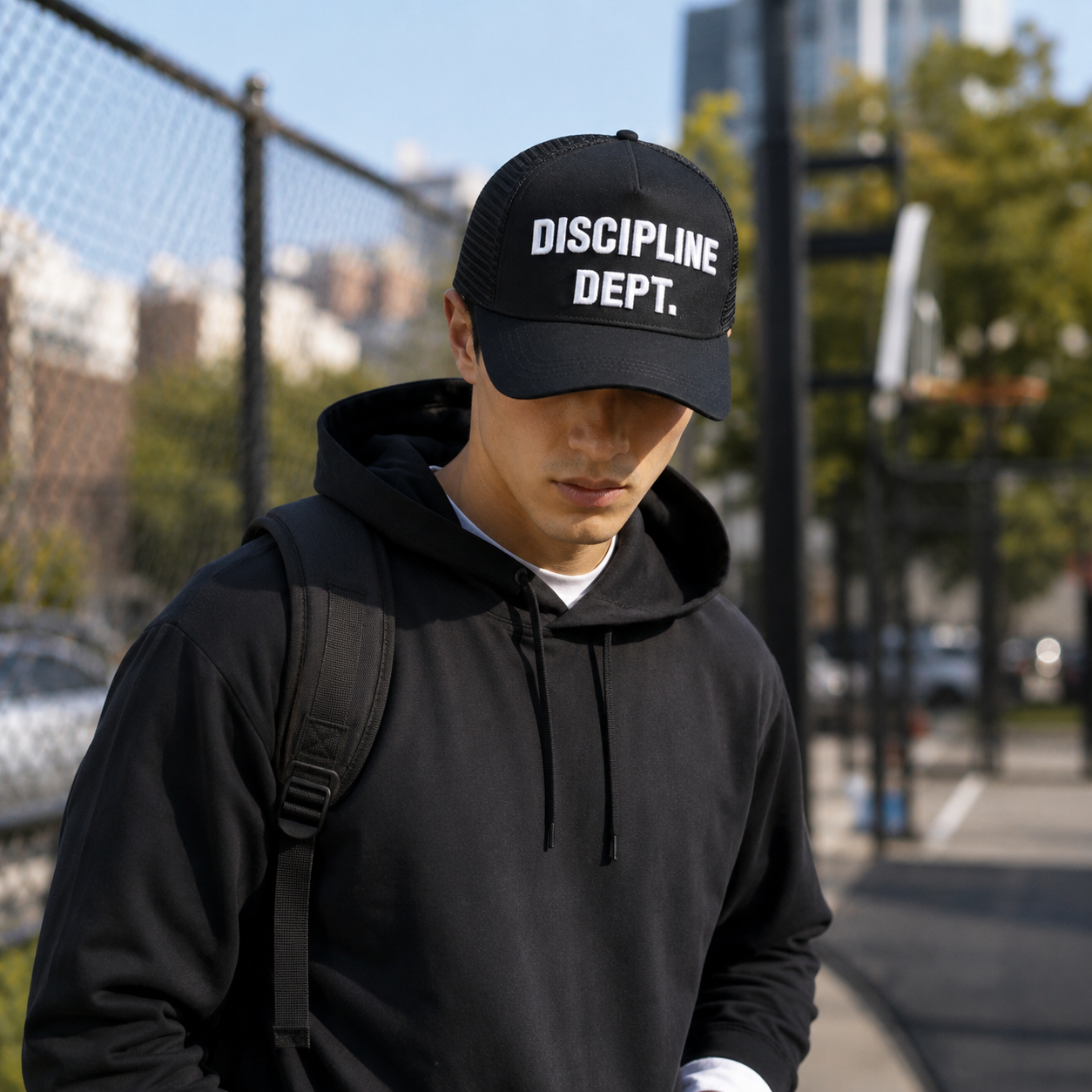 Discipline Dept. Black Embroidered Mesh Trucker Hat