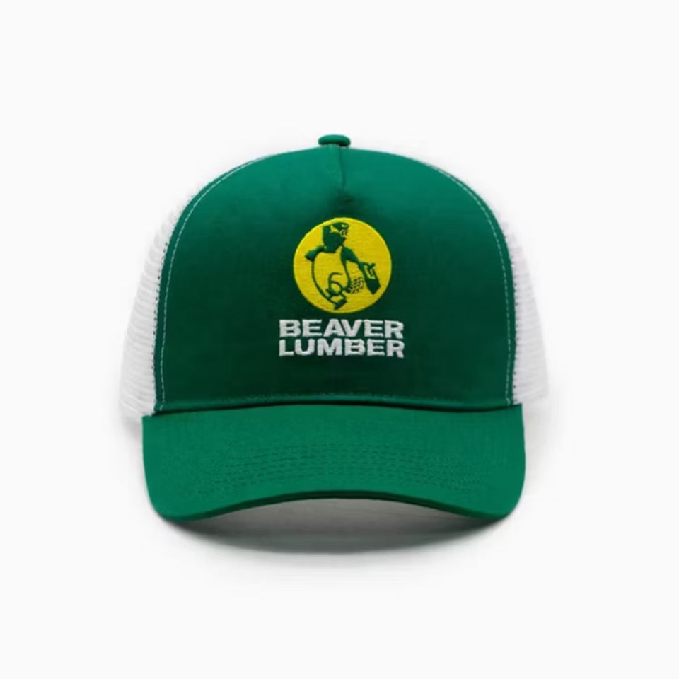 Forest Green Cotton-Front Mesh Trucker Cap with Beaver Lumber Embroidery