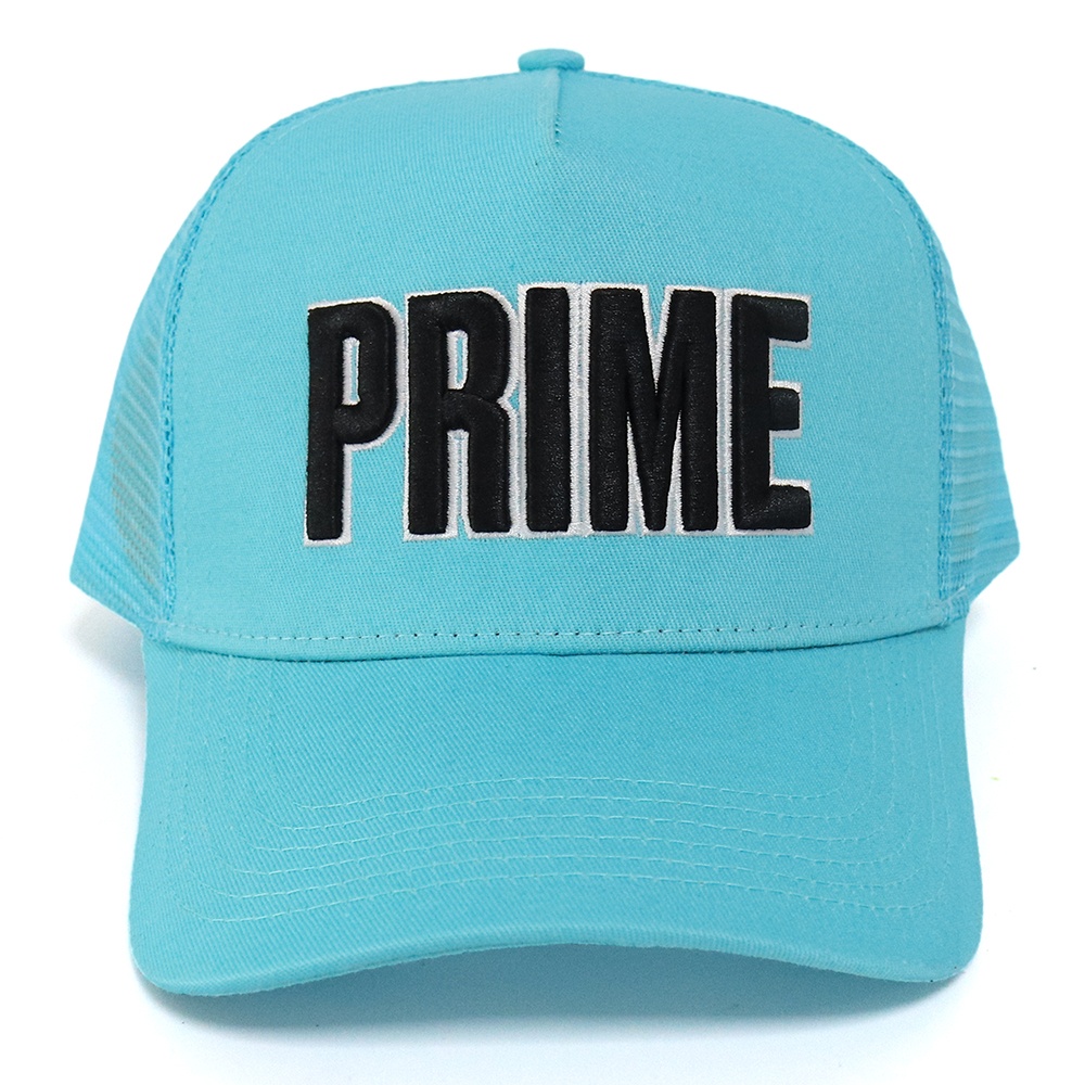 Turquoise 5-Panel Mesh Trucker Cap with Black Raised Lettering