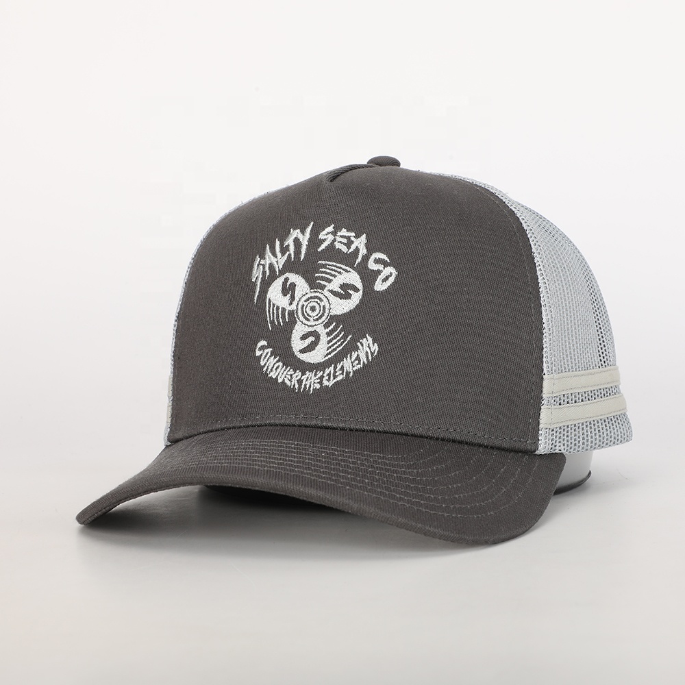 Salty Sea Co Embroidered Grey 5 Panel Cotton Trucker Hat