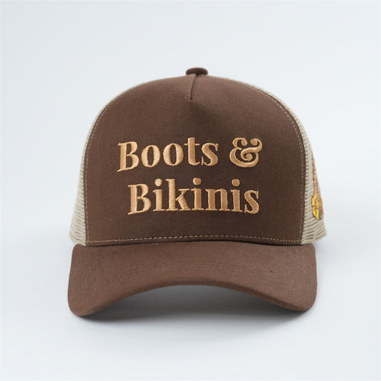 Boots & Bikinis Brown Mesh Embroidered Trucker Hat
