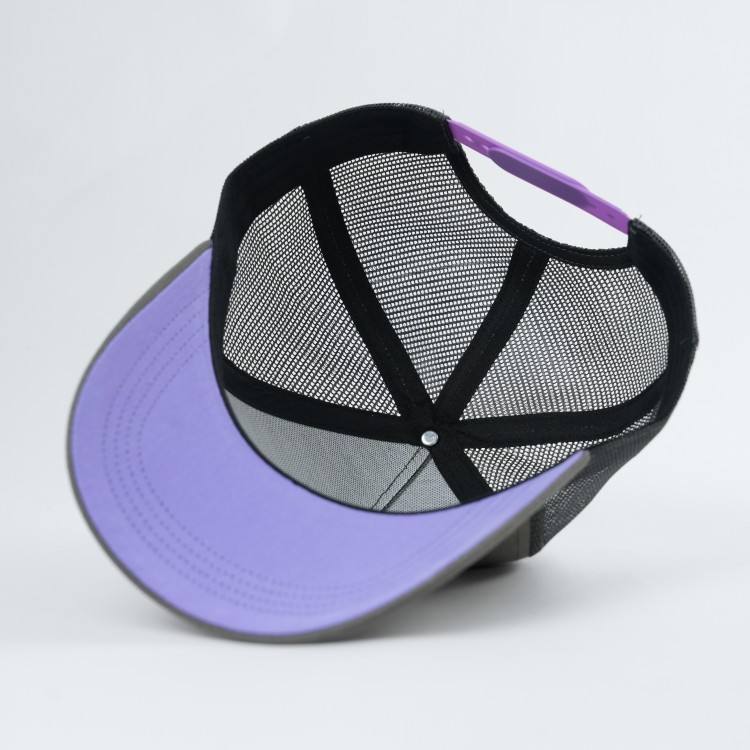 Gray Five-Panel Curved Brim Trucker Cap with White Graffiti Embroidery