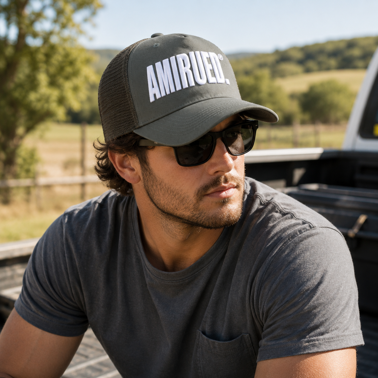 Olive Green and White Embroidered Five-Panel Mesh Trucker Cap