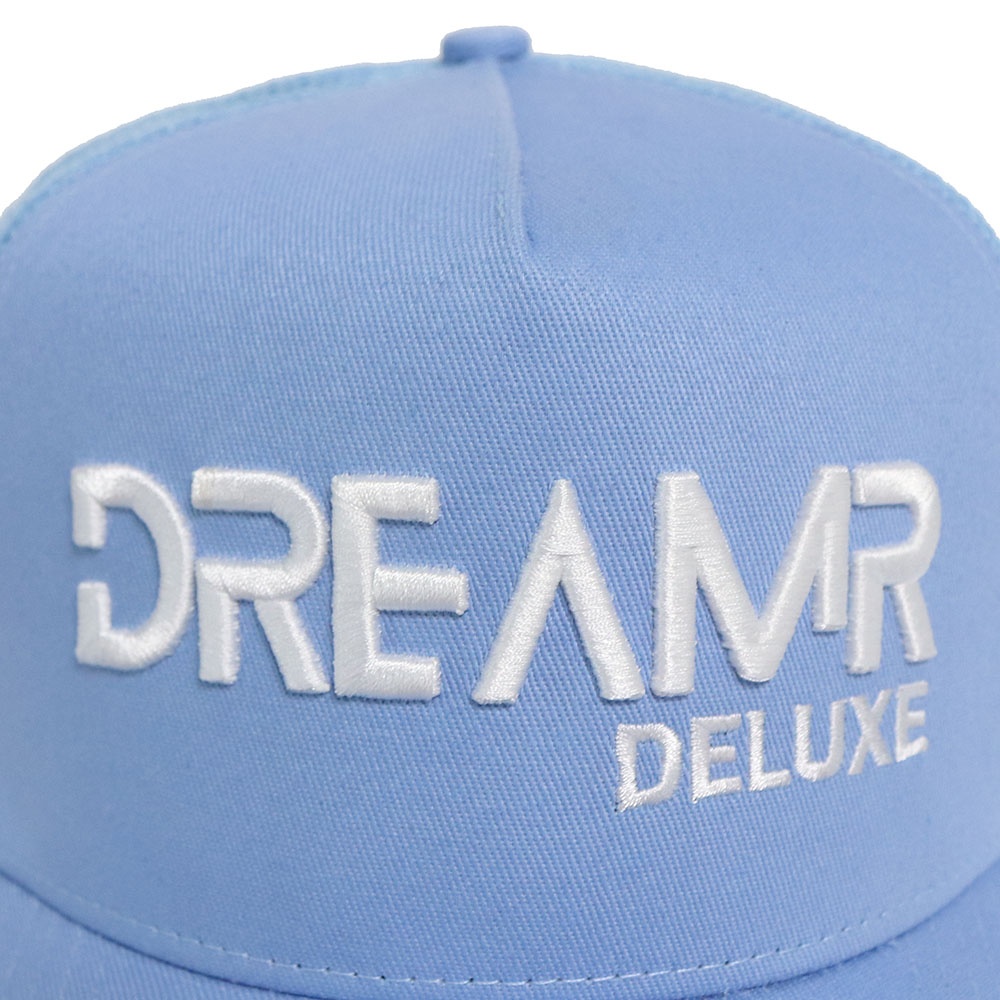 Light Blue 5-Panel Mesh Trucker Hat with White Embroidery