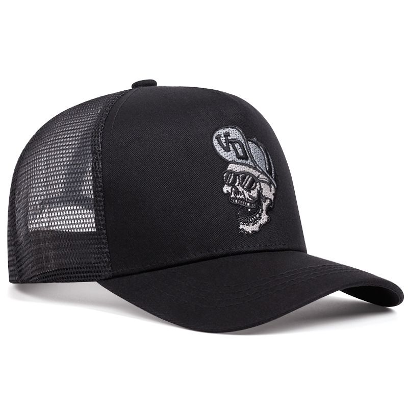 Skull Rider Embroidered Cotton Mesh Trucker Hat