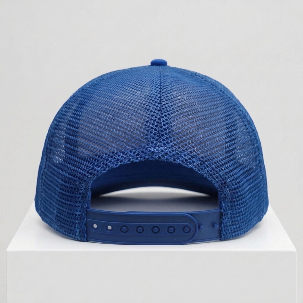 Royal Blue Mesh-Back Trucker Cap with Raised White Gothic DB Embroidery