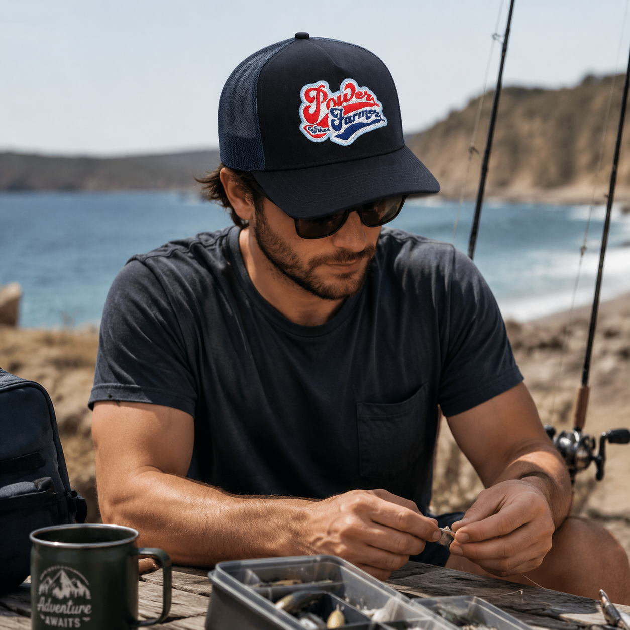 Navy Power Swing Embroidered 5-Panel Trucker Hat