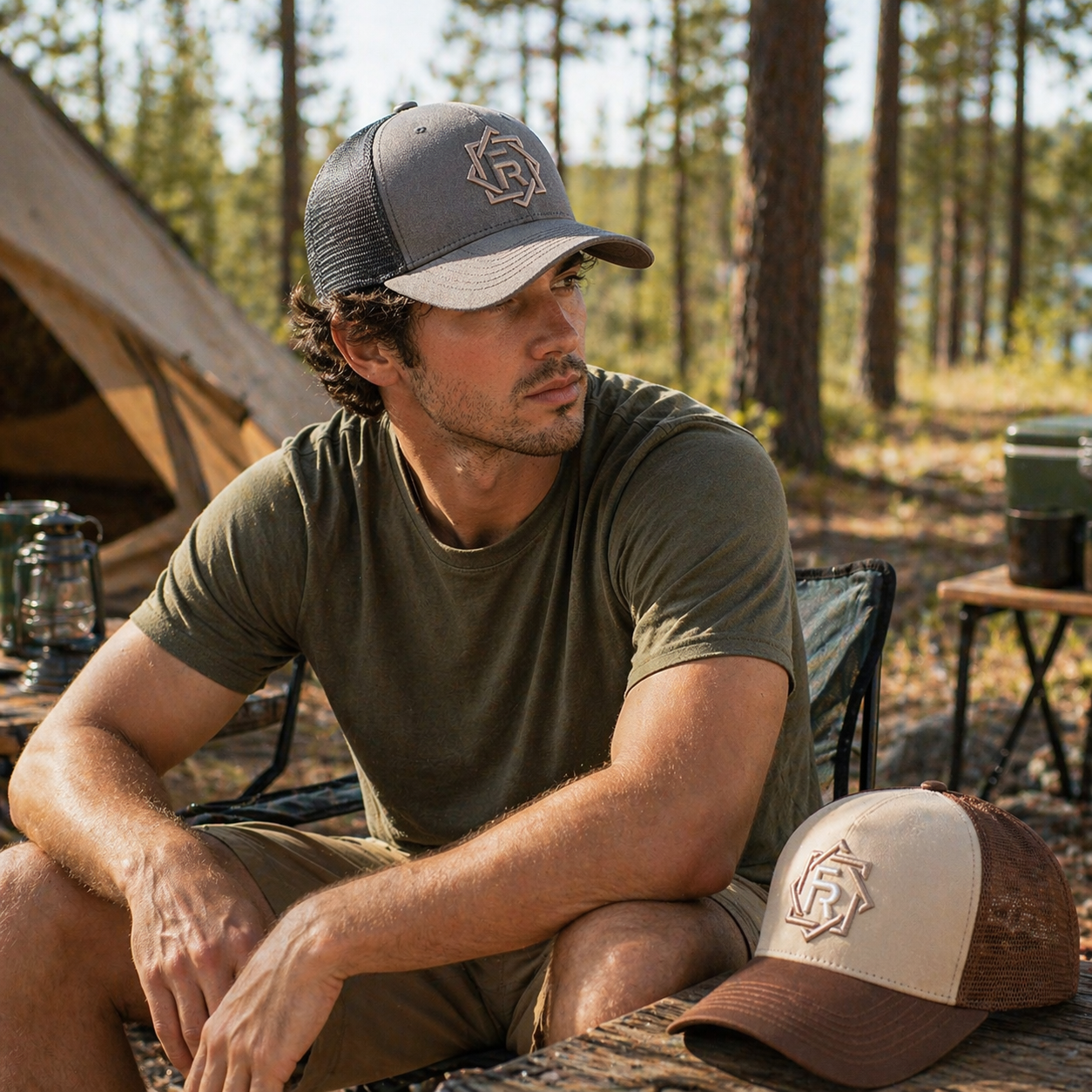 Minimal Logo Mesh Trucker Cap Two Tone Curved Brim Baseball Hat