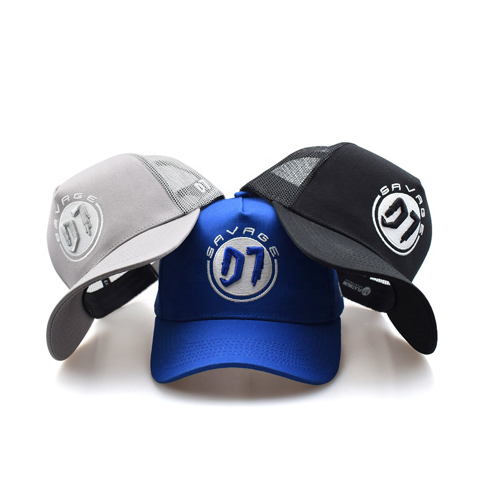 Embroidered 07 Mesh Trucker Caps in Blue Gray and Black