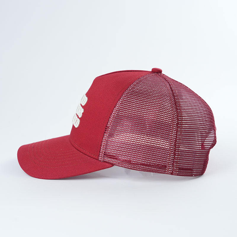 Red Embroidered Slogan Mesh Trucker Cap