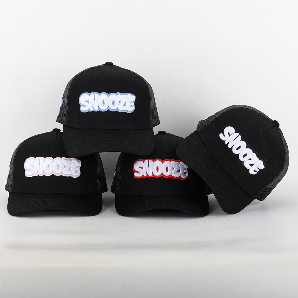 SNOOZE 3D Puff Embroidered Black Mesh Trucker Cap