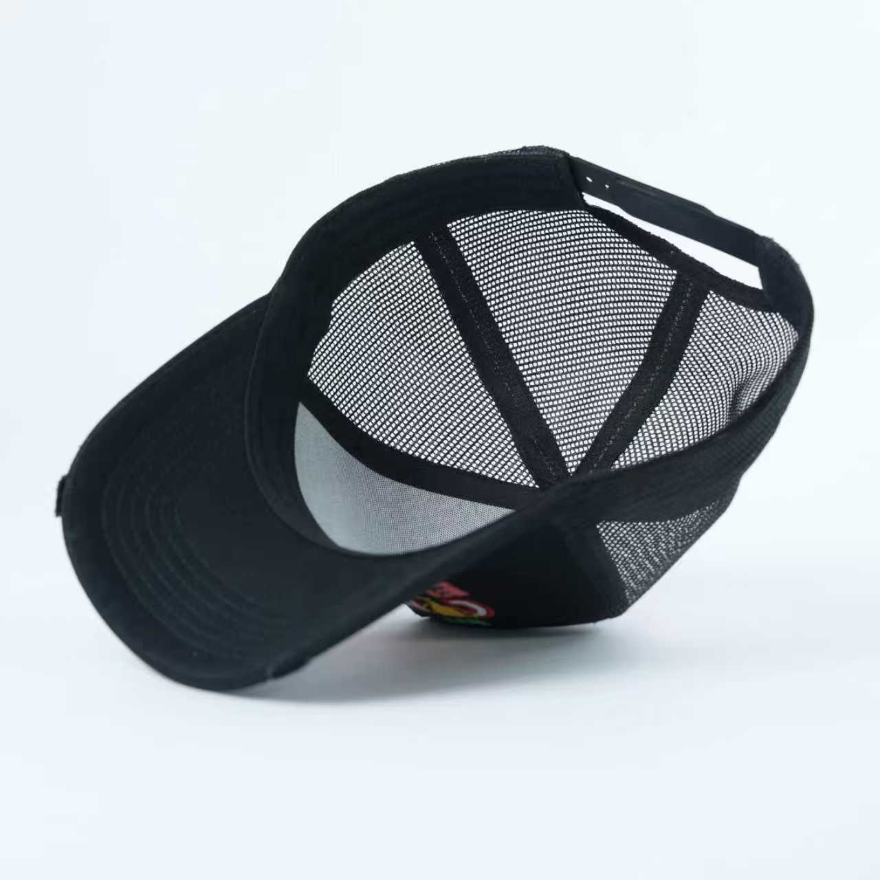 Black Mesh Trucker Baseball Cap with Colorful Statement Embroidery