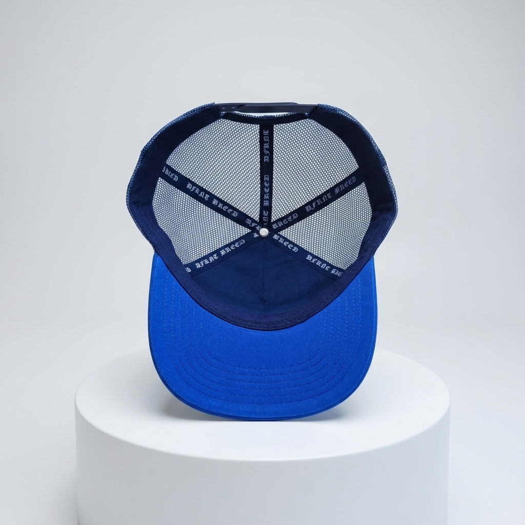 Royal Blue Mesh-Back Trucker Cap with Raised White Gothic DB Embroidery