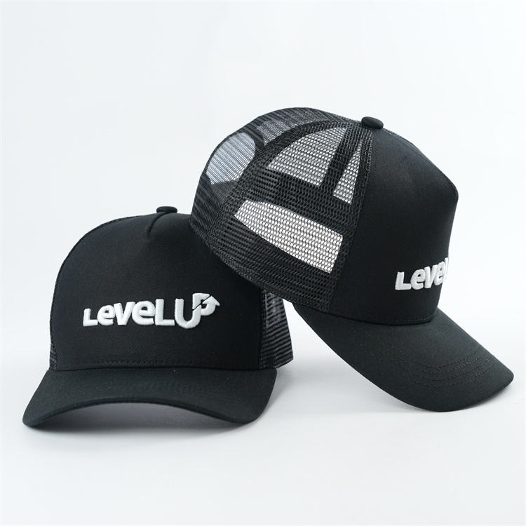 LevelUp Black Mesh Embroidered Trucker Hat