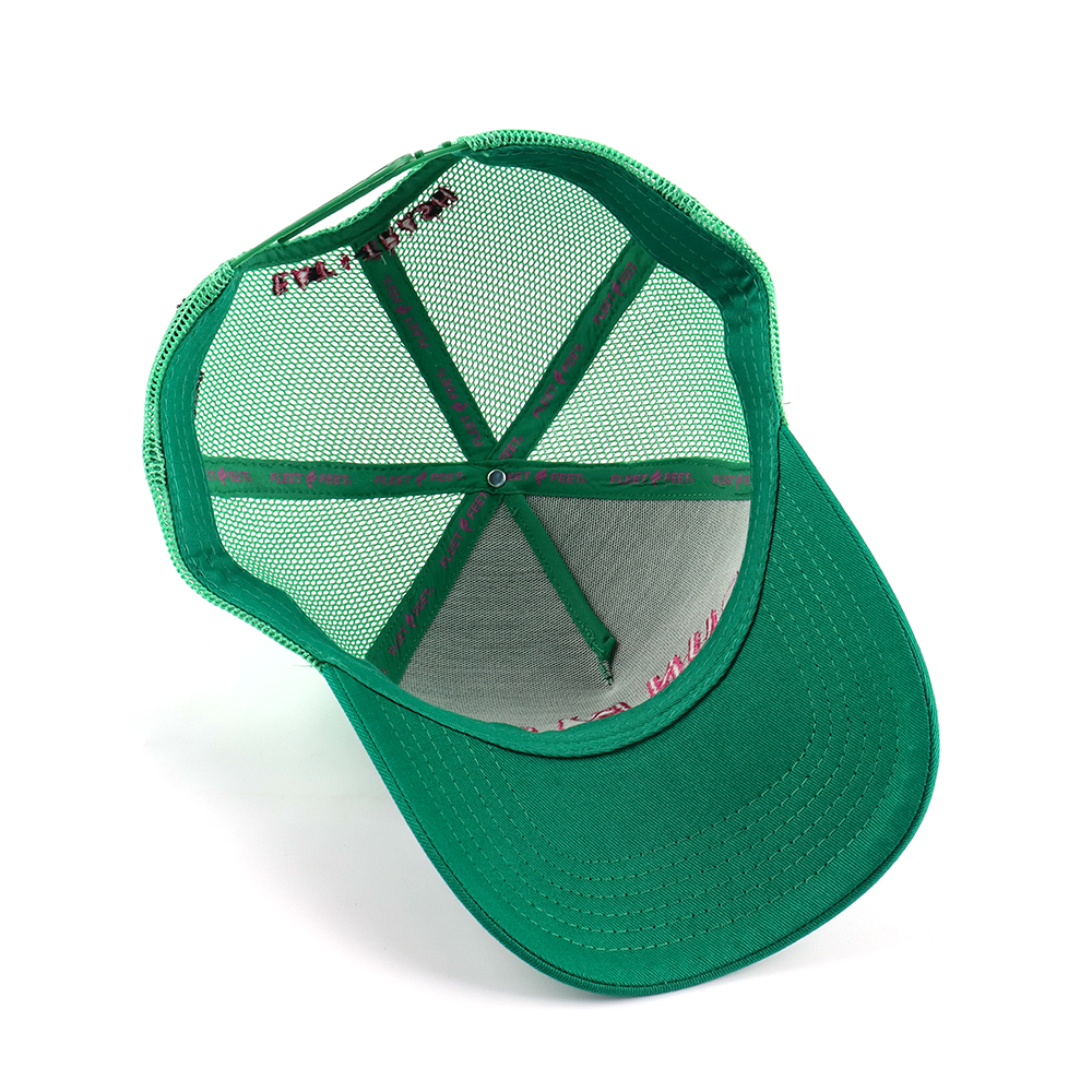 Green Mesh Foam Trucker Hat with Pink 3D RUN FAST Embroidery