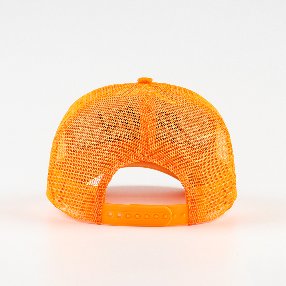 Neon Orange Foam Mesh Trucker Hat with 3D Black Embroidery