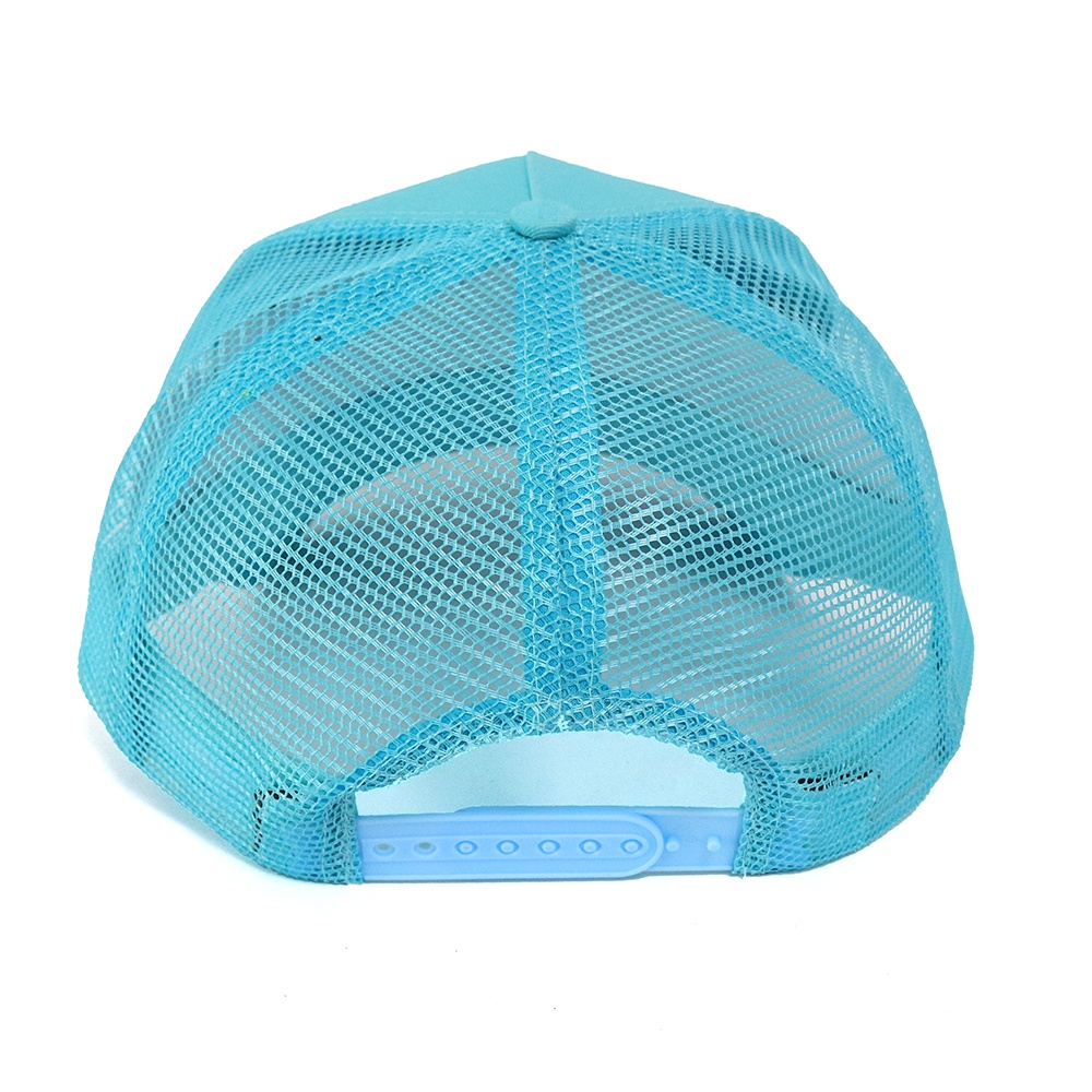 Turquoise 5-Panel Mesh Trucker Cap with Black Raised Lettering