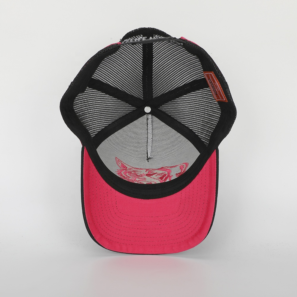 Black and Pink Embroidered Animal Graphic Cotton Trucker Hat