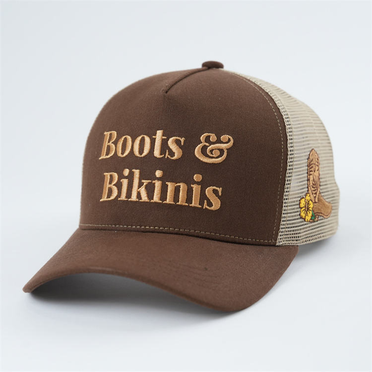 Boots & Bikinis Brown Mesh Embroidered Trucker Hat