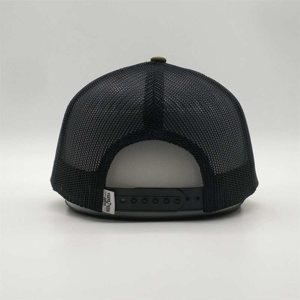 Olive Green Black Mesh Script Embroidered Cotton Trucker Hat