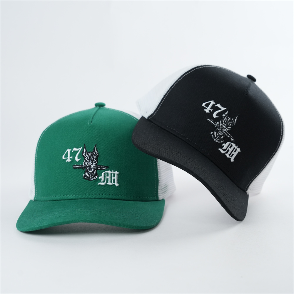 Green and Black Two-Tone Mesh Trucker Hats with 47 Eagle Embroidery