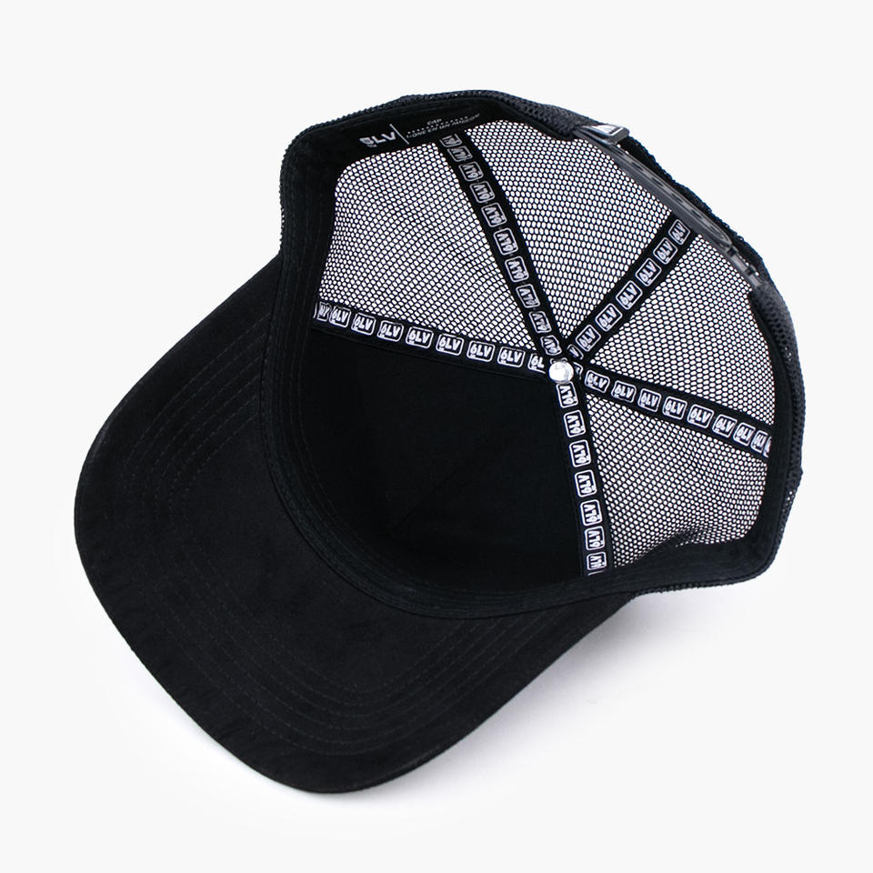 Black Happy Trash Money Bag Patch Mesh Trucker Cap