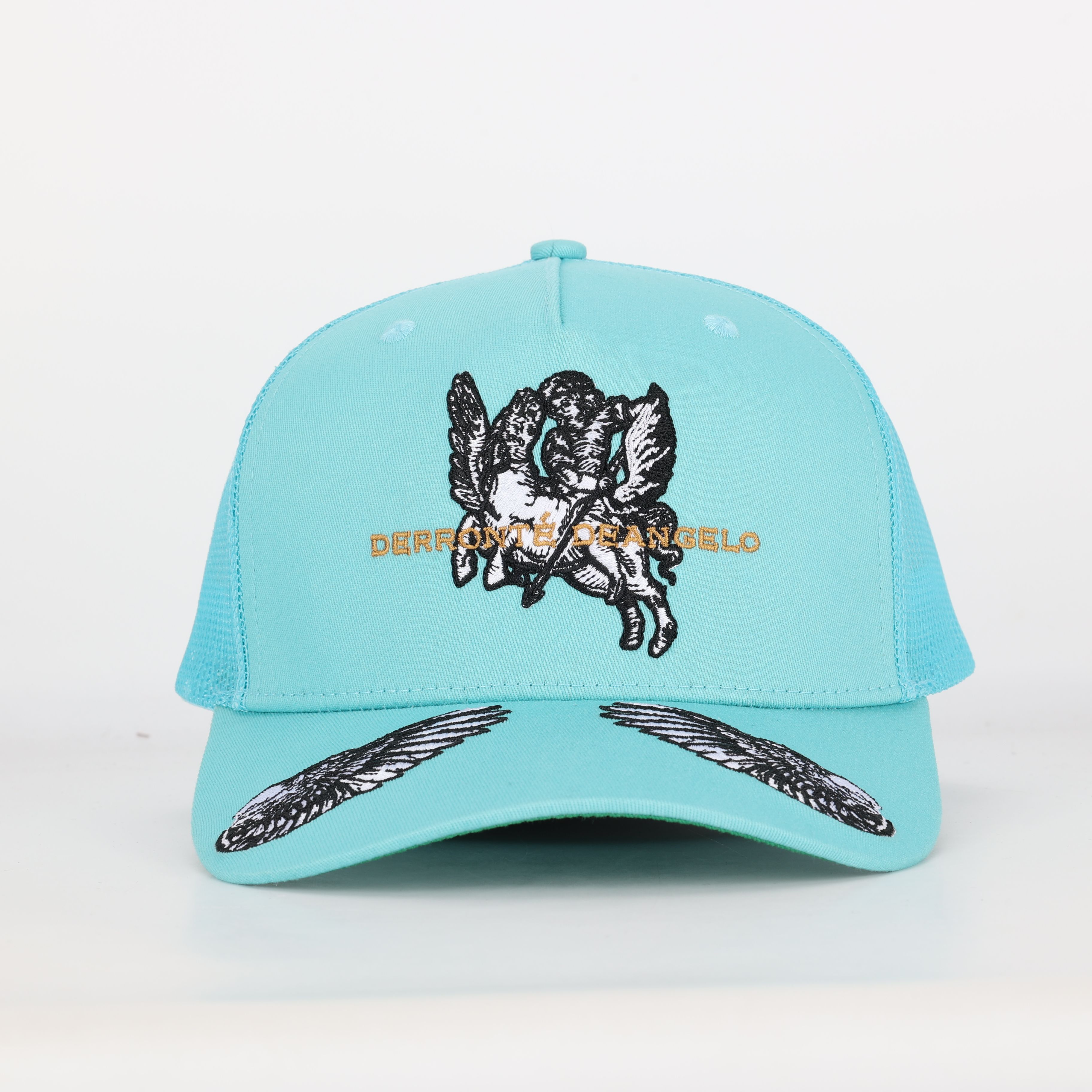 Angel Embroidery Turquoise Mesh Back Baseball Cap