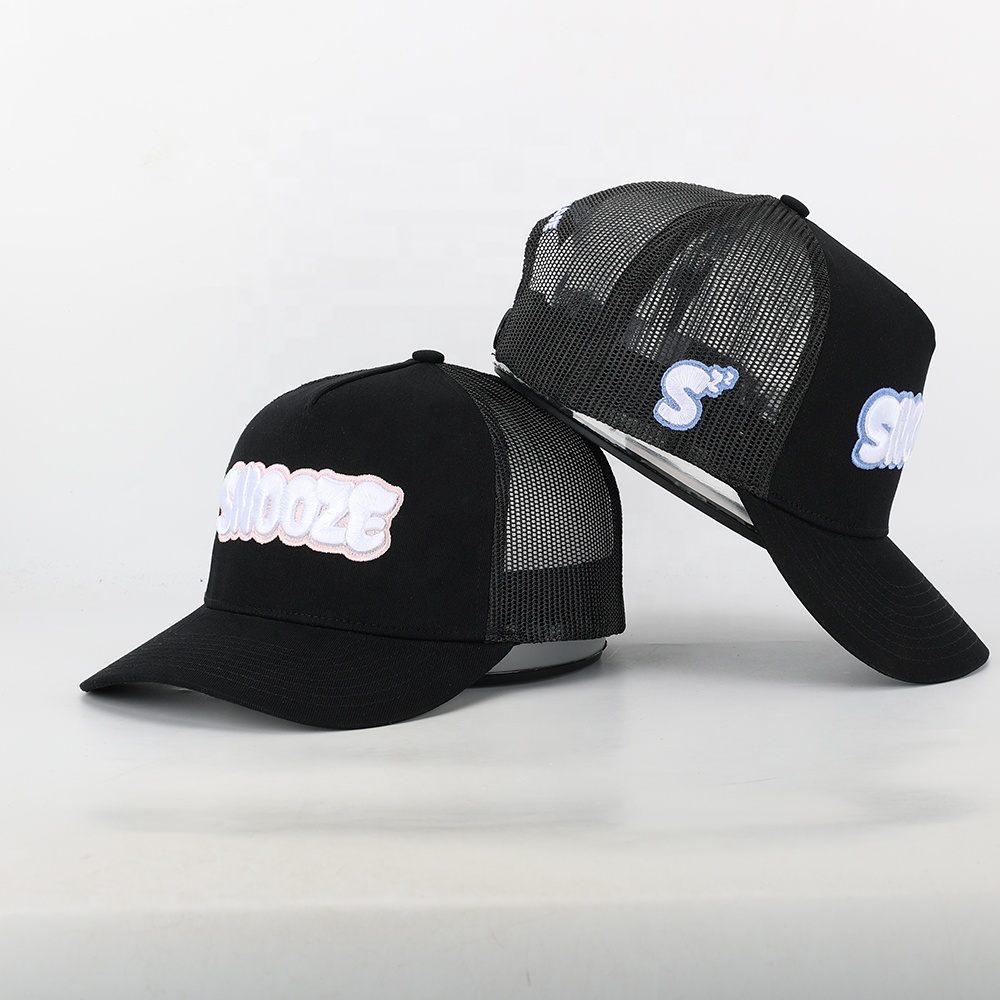 SNOOZE 3D Puff Embroidered Black Mesh Trucker Cap