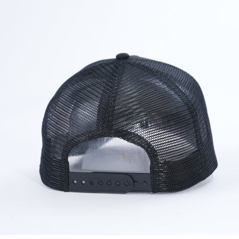 Black Mesh Trucker Cap with Embroidered Gothic Letter Logo