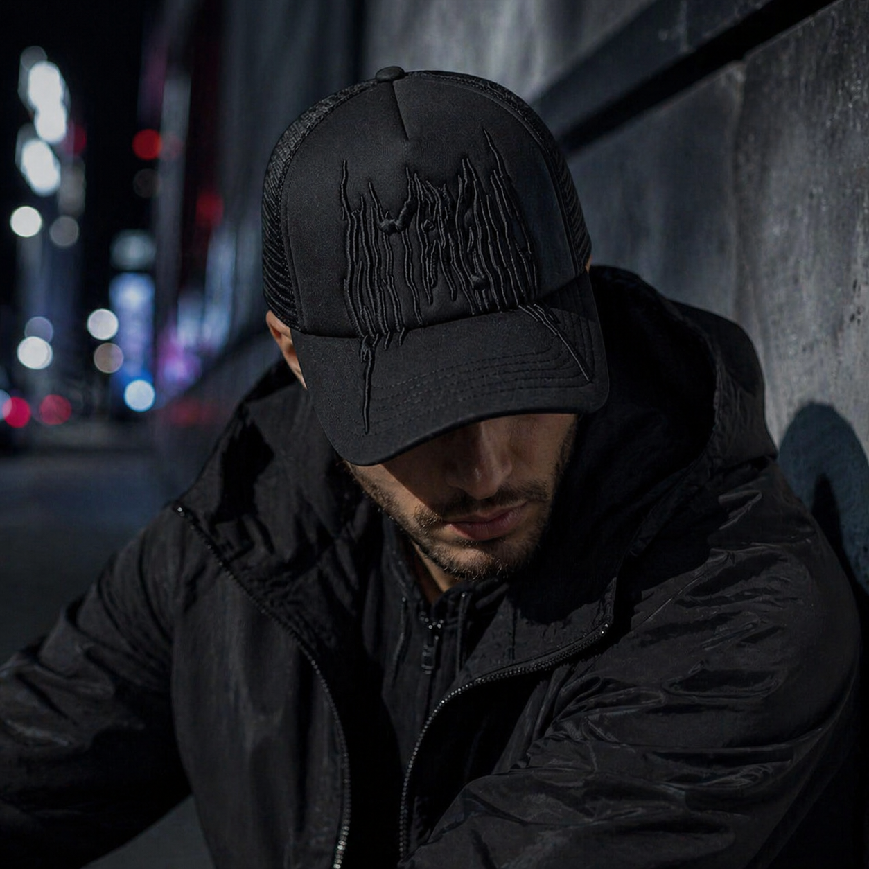 All Black 3D Flame Embroidery Foam Trucker Cap