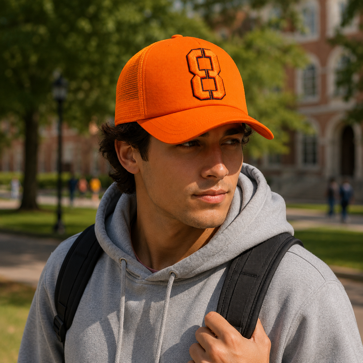 Orange 3D Number Embroidery Foam Mesh Trucker Hat