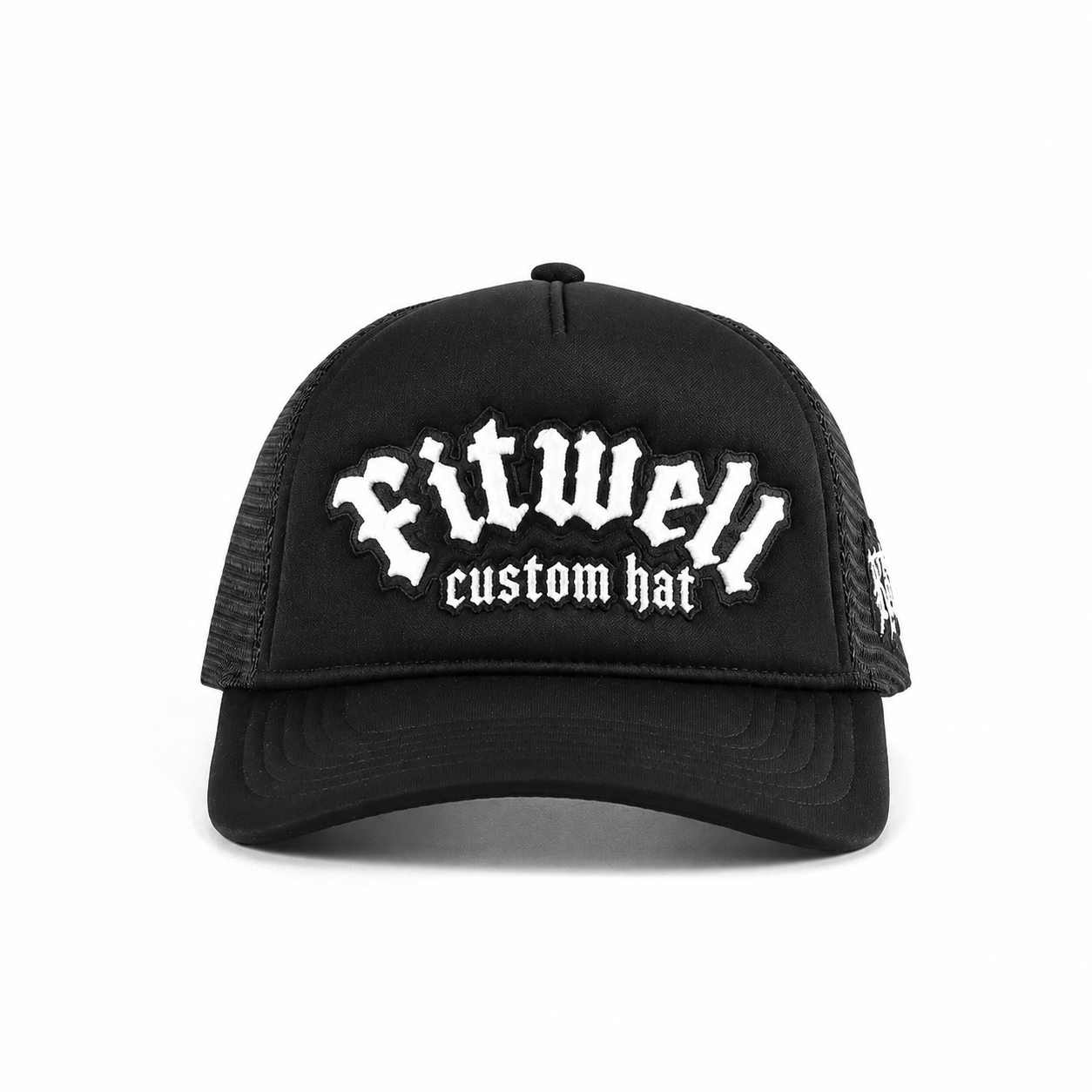 Black Foam Trucker Cap with Raised Embroidered Front Logo
