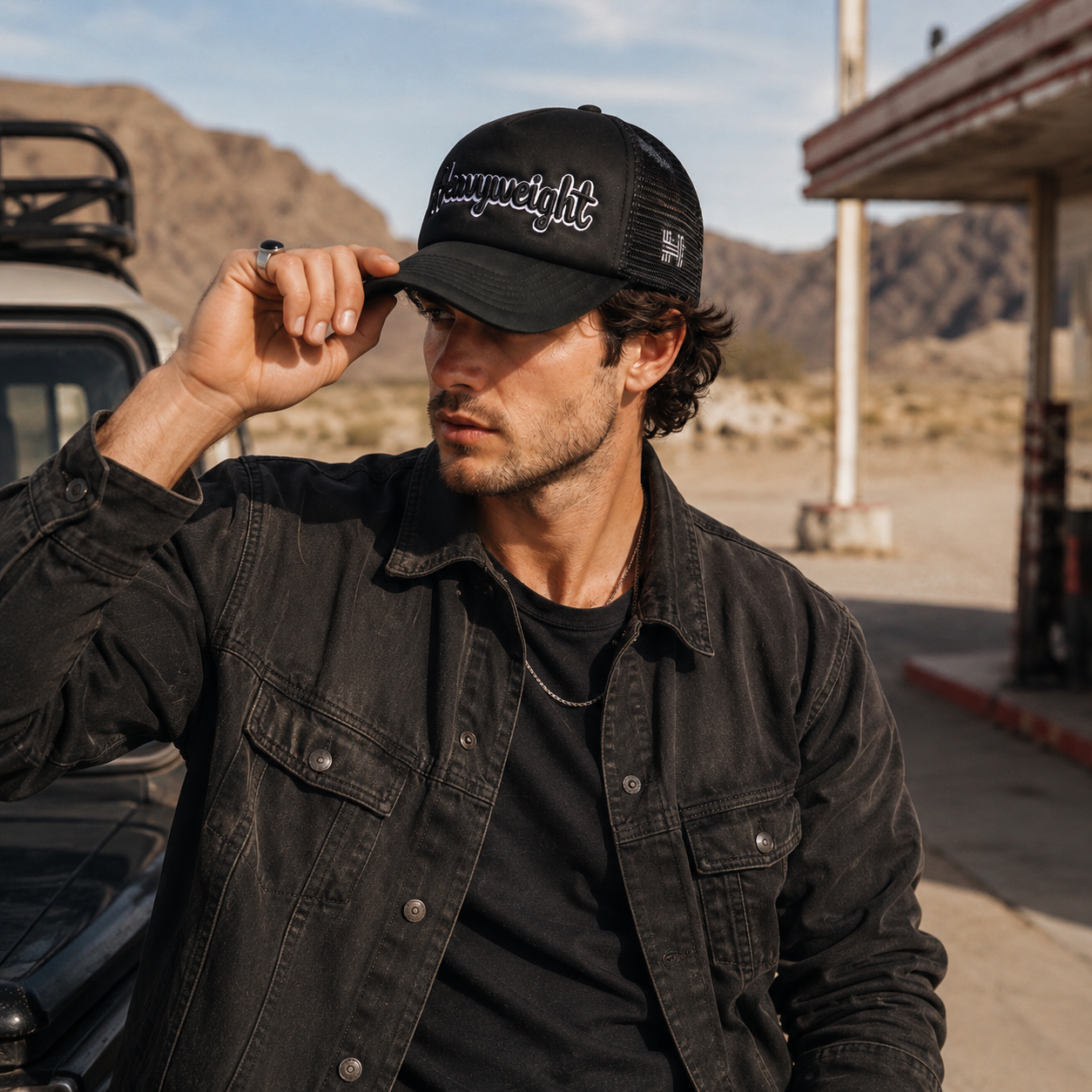 Black Script Logo Foam Mesh Trucker Cap