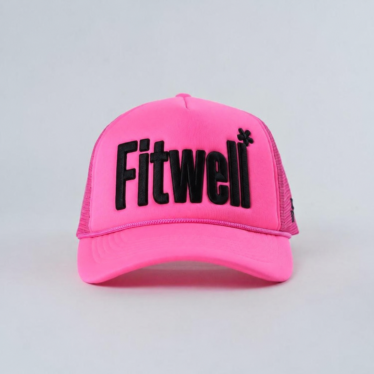 Neon Pink Foam Trucker Hat with Black 3D Letter Embroidery