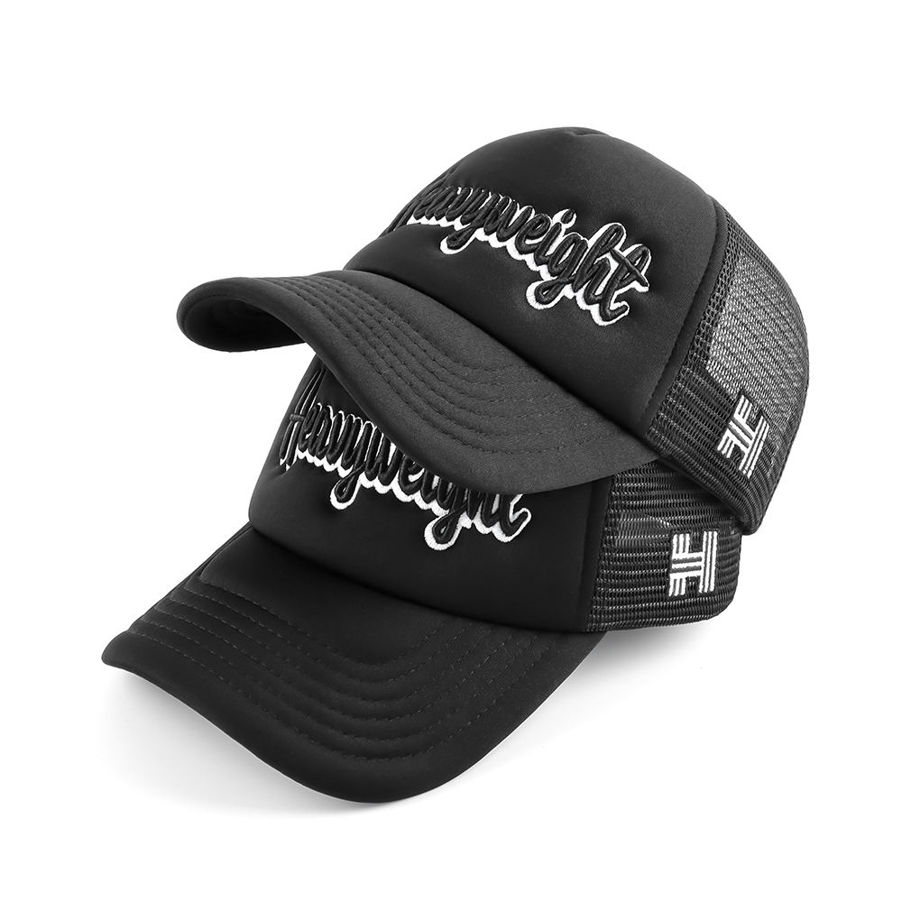 Black Script Logo Foam Mesh Trucker Cap