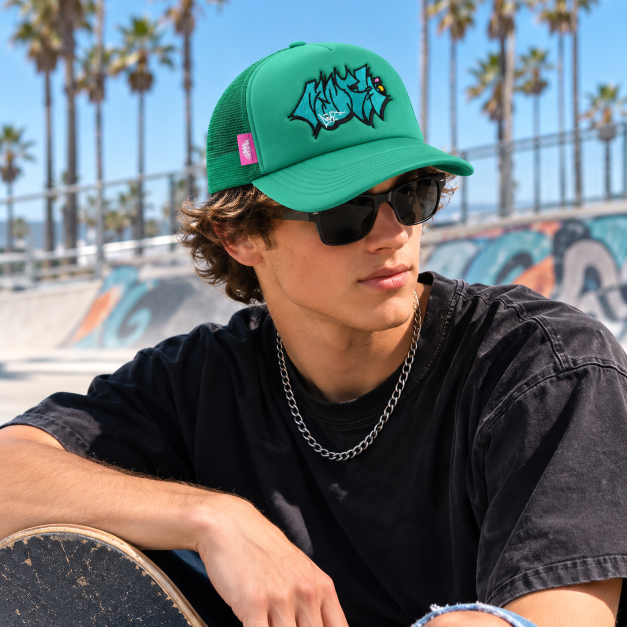 Teal Cartoon Mouse 3D Embroidered Foam Five-Panel Trucker Cap