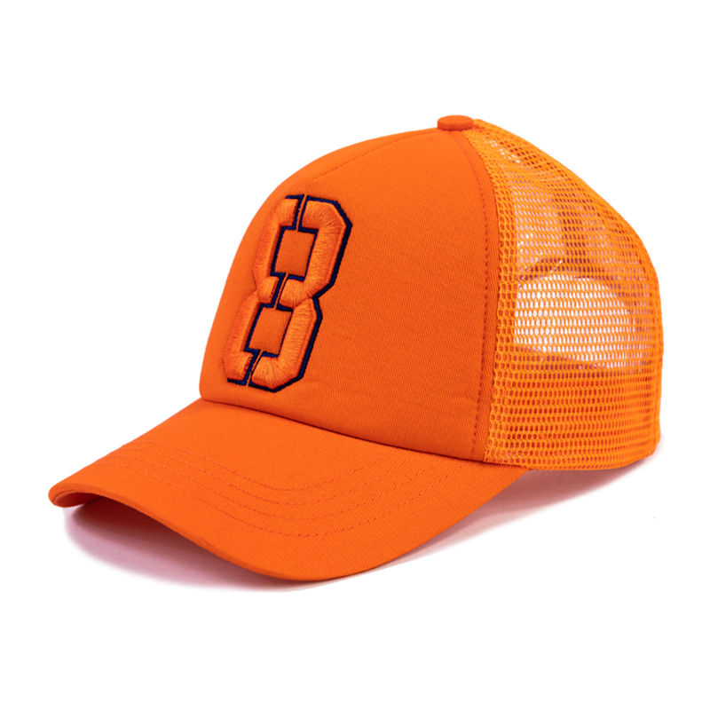 Orange 3D Number Embroidery Foam Mesh Trucker Hat