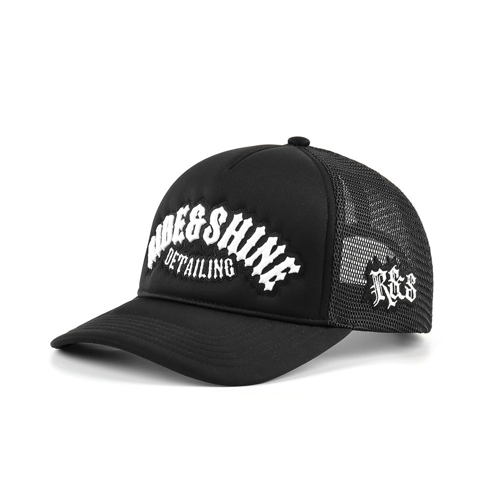 Black Foam Trucker Cap with Raised Embroidered Front Logo