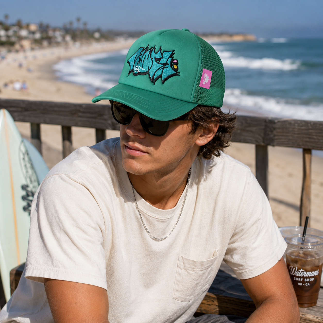 Teal Cartoon Mouse 3D Embroidered Foam Five-Panel Trucker Cap