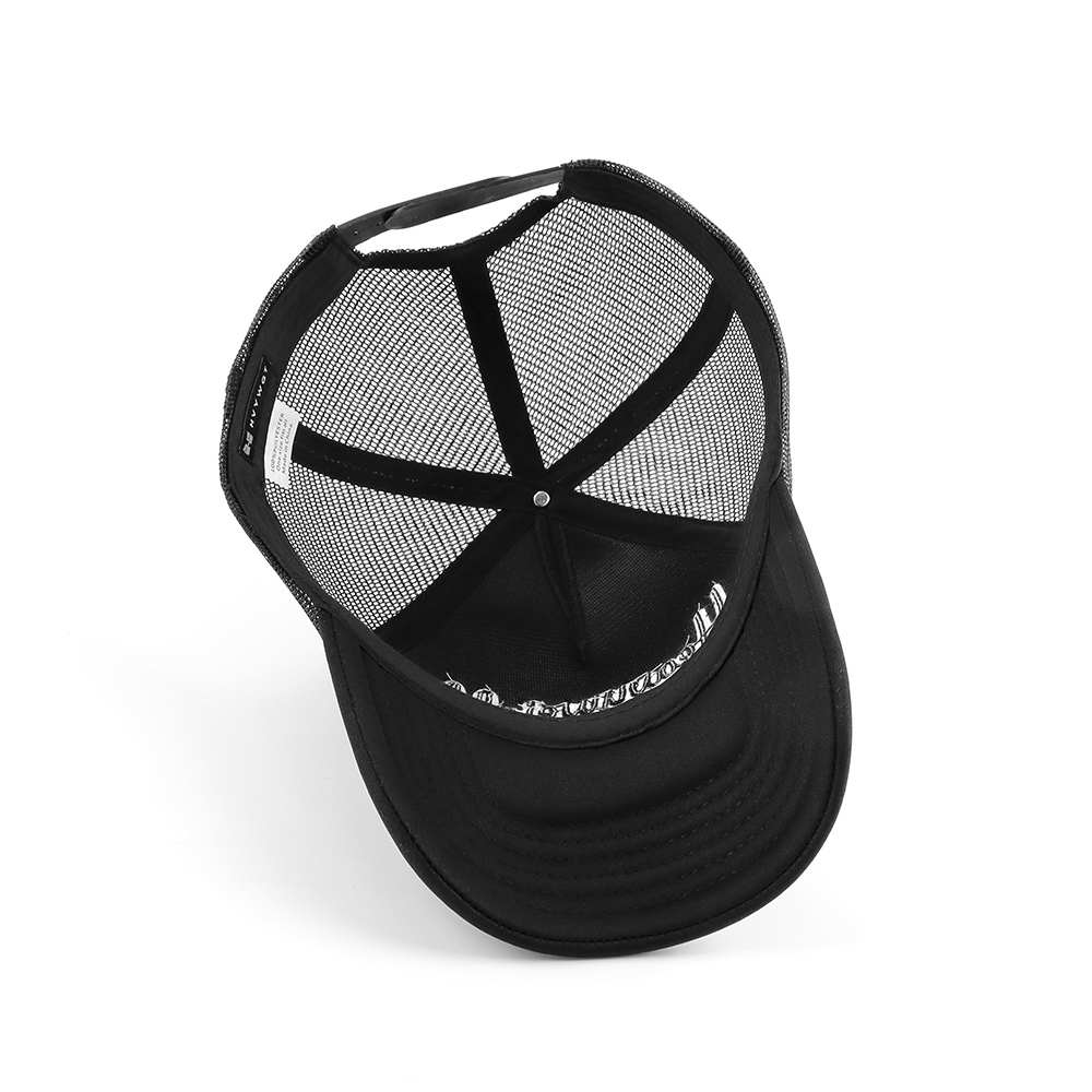 Black Script Logo Foam Mesh Trucker Cap