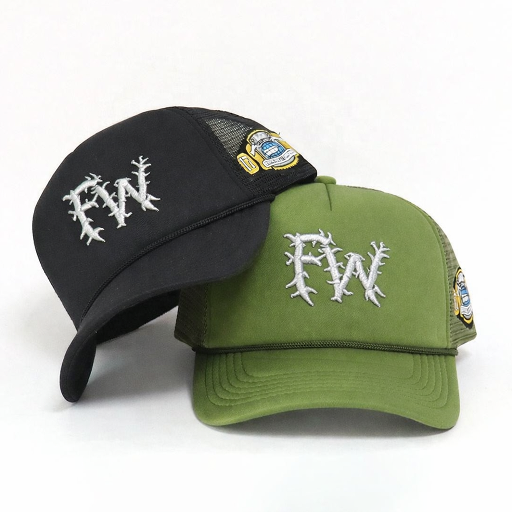 5-Panel Foam Trucker Hat with 3D Embroidered Thorn Letter Logo