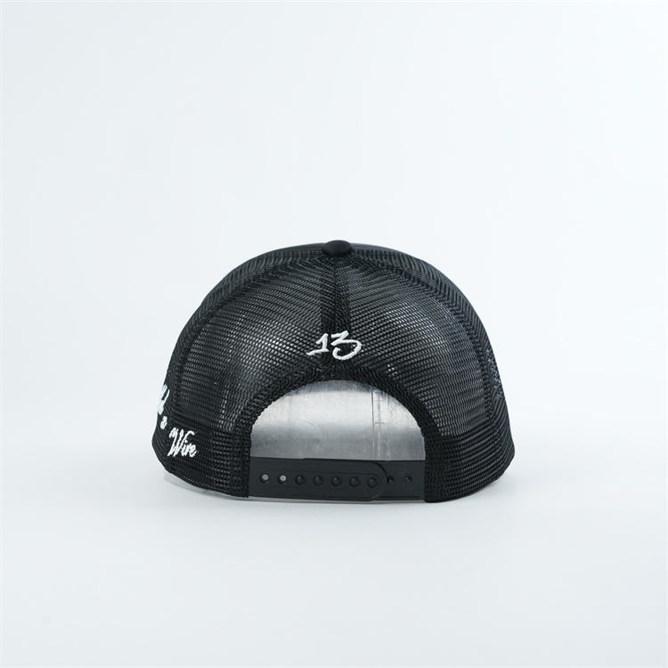 Black Foam Mesh Trucker Cap with White Raised Logo Embroidery