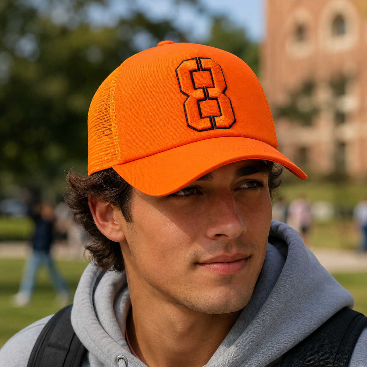 Orange 3D Number Embroidery Foam Mesh Trucker Hat